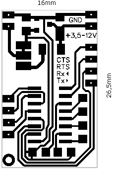 Plošný spoj převodníku 3,3V UART na RS232