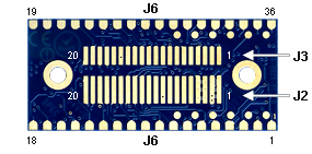 Konektory J2, J3 a J6 při pohledu zespodu