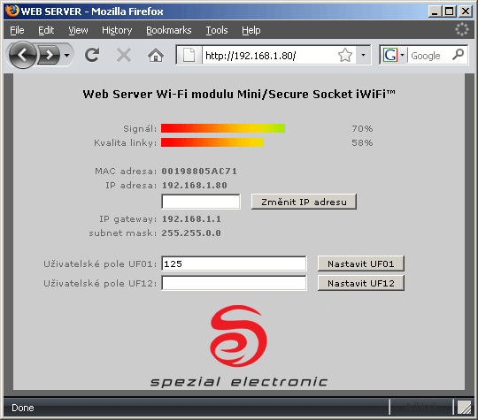 Příklad uživatelského web serveru Wi-Fi modulu Connect One